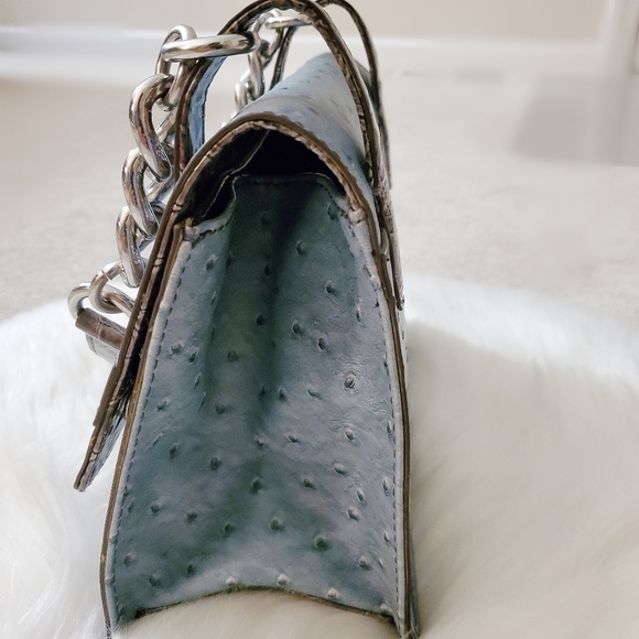 GUESS Purse Handbag Blue Gray Chain handle Faux Croc Logo Small Like New Logo G - Picture 5 of 11